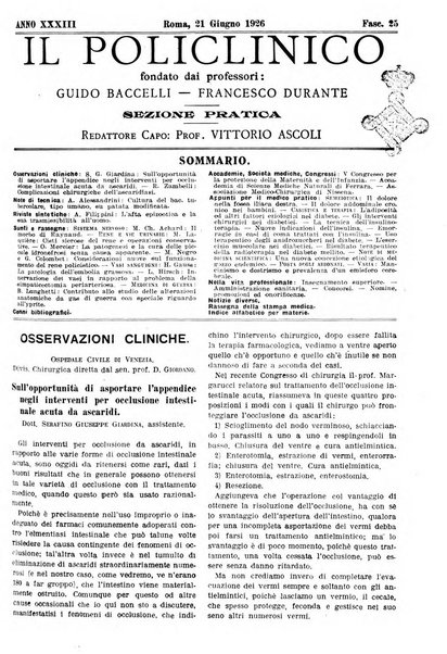 Il policlinico. Sezione pratica periodico di medicina, chirurgia e igiene