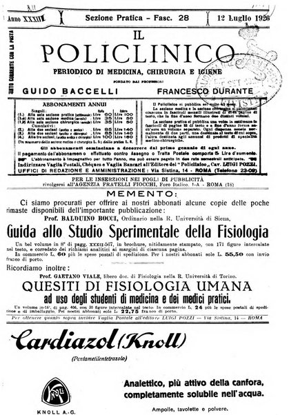 Il policlinico. Sezione pratica periodico di medicina, chirurgia e igiene