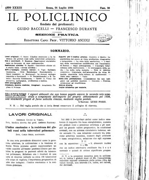 Il policlinico. Sezione pratica periodico di medicina, chirurgia e igiene