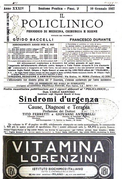 Il policlinico. Sezione pratica periodico di medicina, chirurgia e igiene