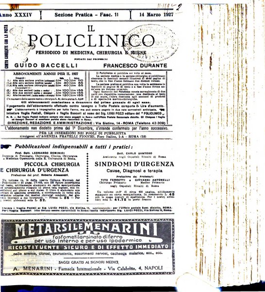 Il policlinico. Sezione pratica periodico di medicina, chirurgia e igiene