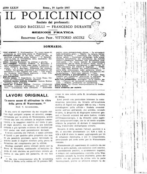 Il policlinico. Sezione pratica periodico di medicina, chirurgia e igiene