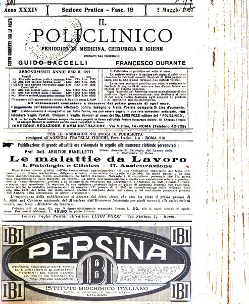 Il policlinico. Sezione pratica periodico di medicina, chirurgia e igiene