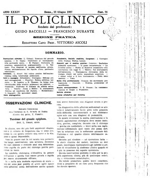 Il policlinico. Sezione pratica periodico di medicina, chirurgia e igiene