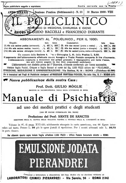 Il policlinico. Sezione pratica periodico di medicina, chirurgia e igiene