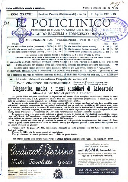 Il policlinico. Sezione pratica periodico di medicina, chirurgia e igiene