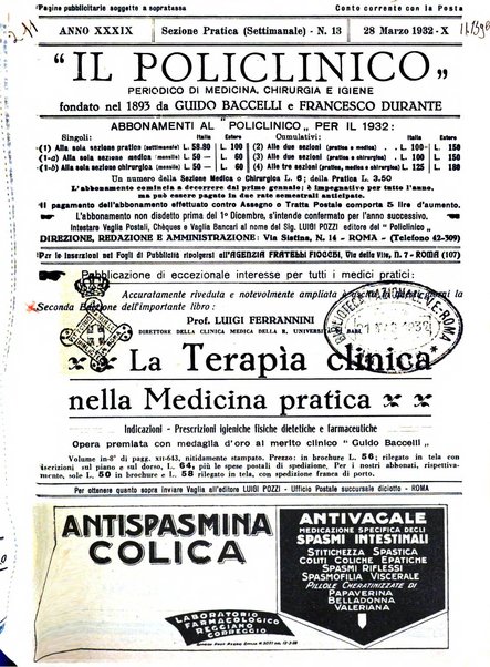 Il policlinico. Sezione pratica periodico di medicina, chirurgia e igiene