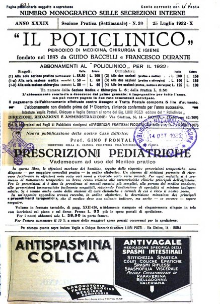 Il policlinico. Sezione pratica periodico di medicina, chirurgia e igiene