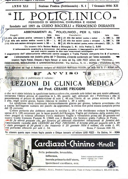 Il policlinico. Sezione pratica periodico di medicina, chirurgia e igiene