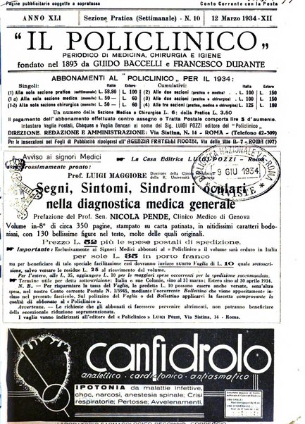 Il policlinico. Sezione pratica periodico di medicina, chirurgia e igiene