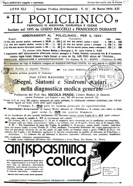 Il policlinico. Sezione pratica periodico di medicina, chirurgia e igiene