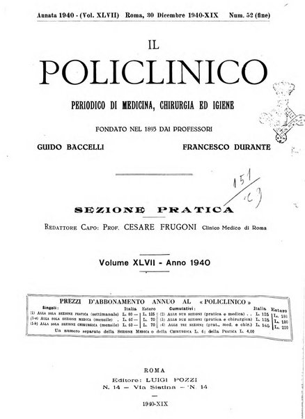 Il policlinico. Sezione pratica periodico di medicina, chirurgia e igiene