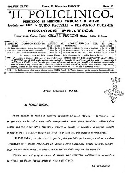 Il policlinico. Sezione pratica periodico di medicina, chirurgia e igiene