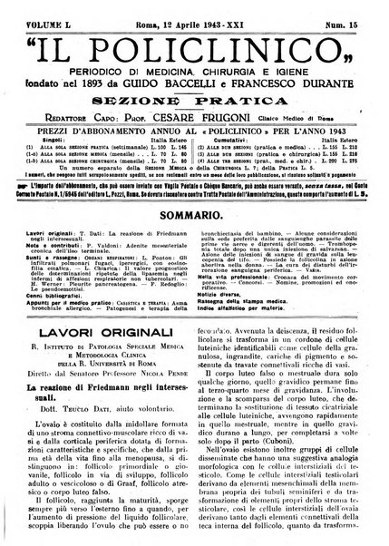 Il policlinico. Sezione pratica periodico di medicina, chirurgia e igiene