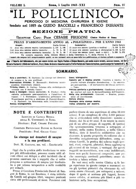 Il policlinico. Sezione pratica periodico di medicina, chirurgia e igiene