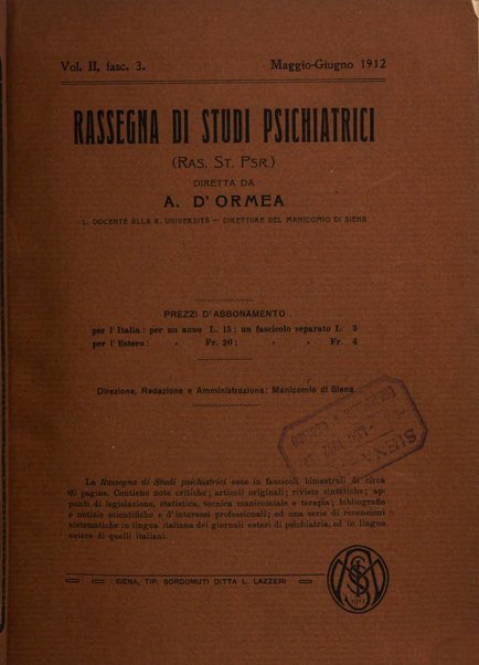 Rassegna di studi psichiatrici