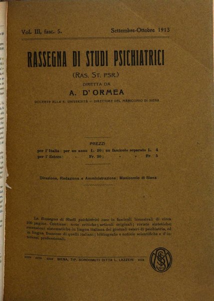 Rassegna di studi psichiatrici