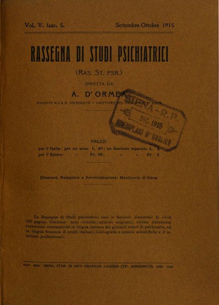 Rassegna di studi psichiatrici