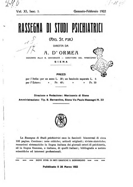 Rassegna di studi psichiatrici