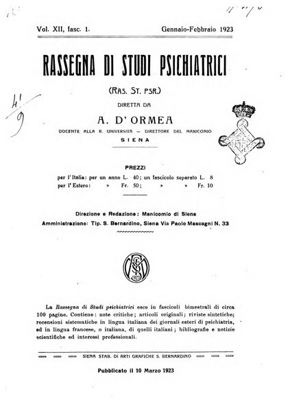 Rassegna di studi psichiatrici