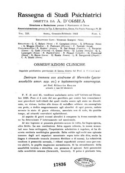 Rassegna di studi psichiatrici