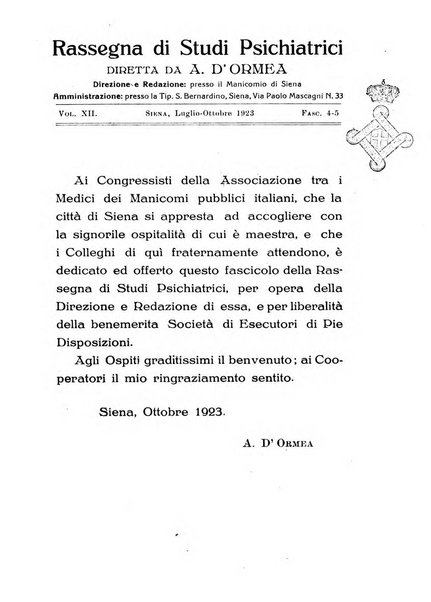 Rassegna di studi psichiatrici