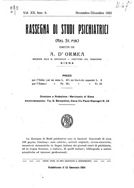 Rassegna di studi psichiatrici