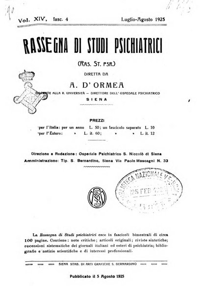 Rassegna di studi psichiatrici