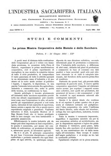 L'industria saccarifera italiana Bollettino mensile del Consorzio nazionale produttori zucchero e dell'Associazione italiana delle industrie dello zucchero e dell'alcool