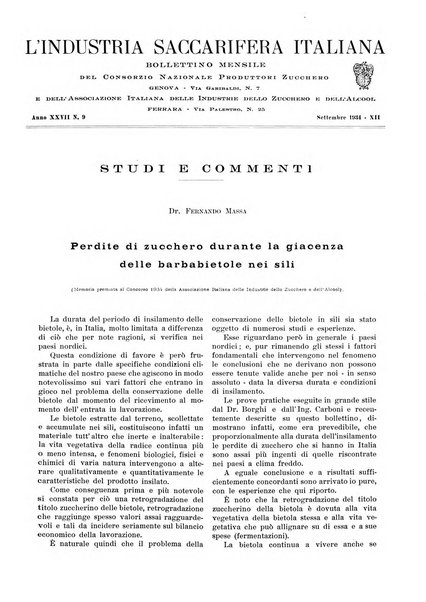 L'industria saccarifera italiana Bollettino mensile del Consorzio nazionale produttori zucchero e dell'Associazione italiana delle industrie dello zucchero e dell'alcool