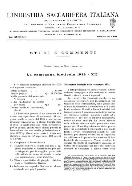 L'industria saccarifera italiana Bollettino mensile del Consorzio nazionale produttori zucchero e dell'Associazione italiana delle industrie dello zucchero e dell'alcool