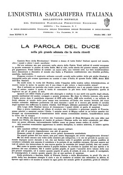 L'industria saccarifera italiana Bollettino mensile del Consorzio nazionale produttori zucchero e dell'Associazione italiana delle industrie dello zucchero e dell'alcool