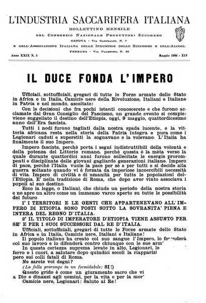 L'industria saccarifera italiana Bollettino mensile del Consorzio nazionale produttori zucchero e dell'Associazione italiana delle industrie dello zucchero e dell'alcool