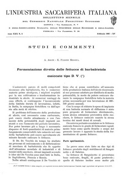 L'industria saccarifera italiana Bollettino mensile del Consorzio nazionale produttori zucchero e dell'Associazione italiana delle industrie dello zucchero e dell'alcool