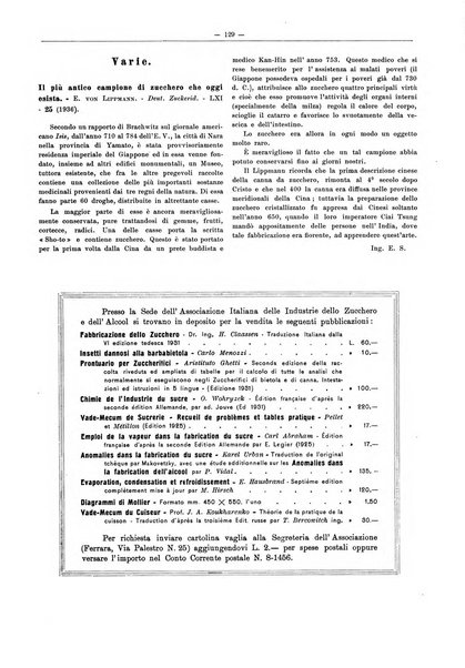 L'industria saccarifera italiana Bollettino mensile del Consorzio nazionale produttori zucchero e dell'Associazione italiana delle industrie dello zucchero e dell'alcool