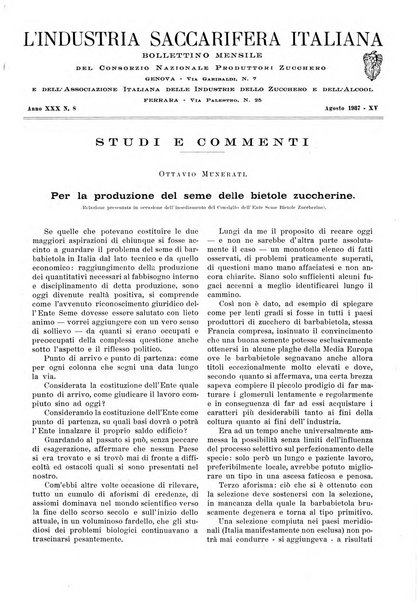 L'industria saccarifera italiana Bollettino mensile del Consorzio nazionale produttori zucchero e dell'Associazione italiana delle industrie dello zucchero e dell'alcool