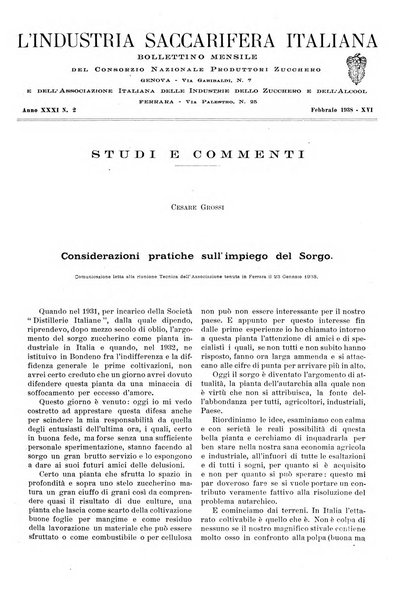 L'industria saccarifera italiana Bollettino mensile del Consorzio nazionale produttori zucchero e dell'Associazione italiana delle industrie dello zucchero e dell'alcool