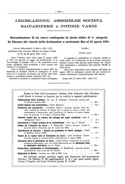 L'industria saccarifera italiana Bollettino mensile del Consorzio nazionale produttori zucchero e dell'Associazione italiana delle industrie dello zucchero e dell'alcool