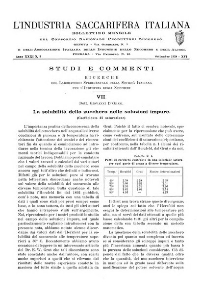 L'industria saccarifera italiana Bollettino mensile del Consorzio nazionale produttori zucchero e dell'Associazione italiana delle industrie dello zucchero e dell'alcool