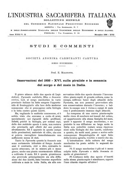 L'industria saccarifera italiana Bollettino mensile del Consorzio nazionale produttori zucchero e dell'Associazione italiana delle industrie dello zucchero e dell'alcool