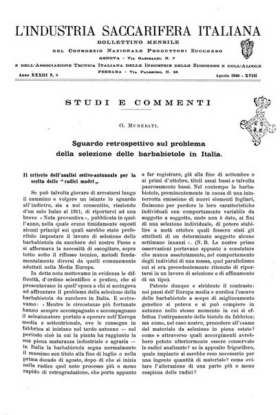 L'industria saccarifera italiana Bollettino mensile del Consorzio nazionale produttori zucchero e dell'Associazione italiana delle industrie dello zucchero e dell'alcool