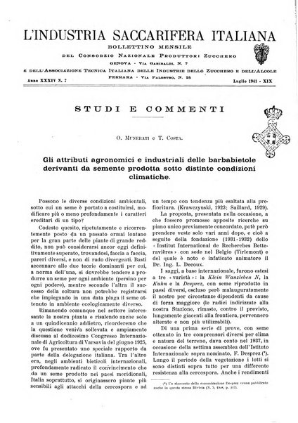 L'industria saccarifera italiana Bollettino mensile del Consorzio nazionale produttori zucchero e dell'Associazione italiana delle industrie dello zucchero e dell'alcool