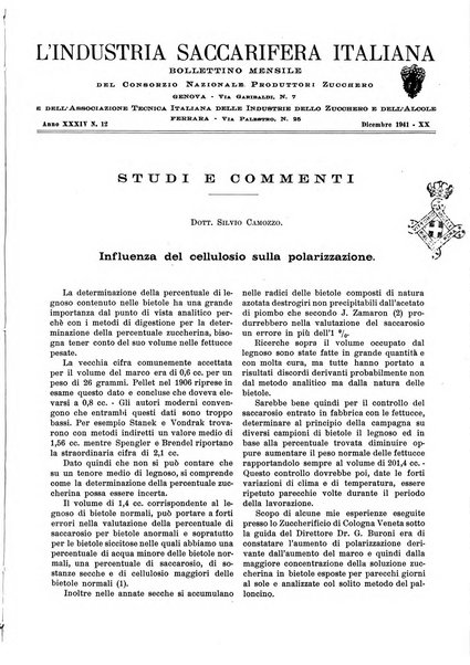 L'industria saccarifera italiana Bollettino mensile del Consorzio nazionale produttori zucchero e dell'Associazione italiana delle industrie dello zucchero e dell'alcool