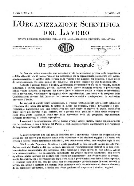 L'organizzazione scientifica del lavoro rivista dell'Ente nazionale italiano per l'organizzazione scientifica del lavoro