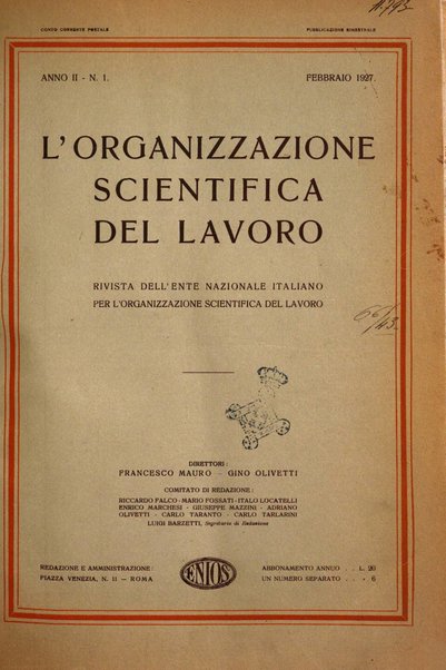 L'organizzazione scientifica del lavoro rivista dell'Ente nazionale italiano per l'organizzazione scientifica del lavoro