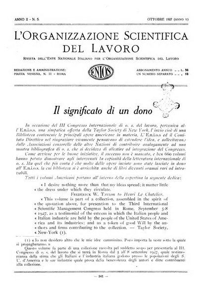 L'organizzazione scientifica del lavoro rivista dell'Ente nazionale italiano per l'organizzazione scientifica del lavoro