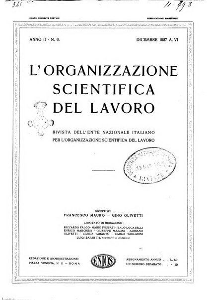 L'organizzazione scientifica del lavoro rivista dell'Ente nazionale italiano per l'organizzazione scientifica del lavoro