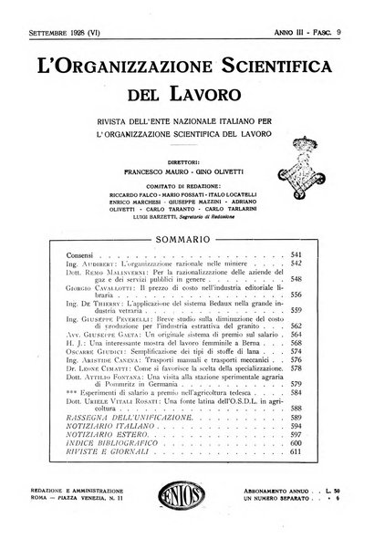 L'organizzazione scientifica del lavoro rivista dell'Ente nazionale italiano per l'organizzazione scientifica del lavoro