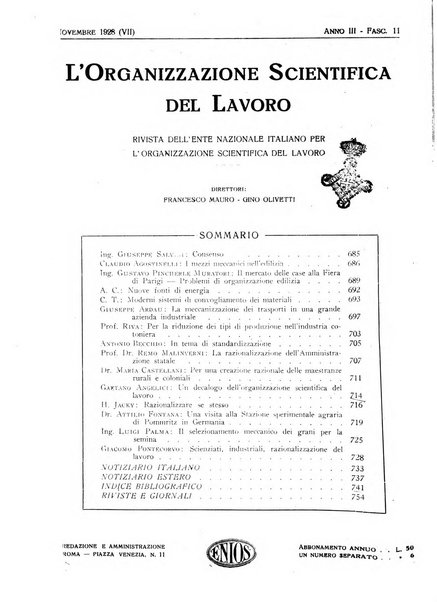 L'organizzazione scientifica del lavoro rivista dell'Ente nazionale italiano per l'organizzazione scientifica del lavoro