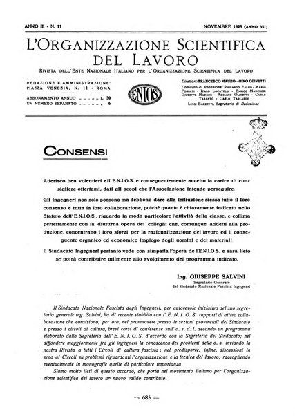 L'organizzazione scientifica del lavoro rivista dell'Ente nazionale italiano per l'organizzazione scientifica del lavoro